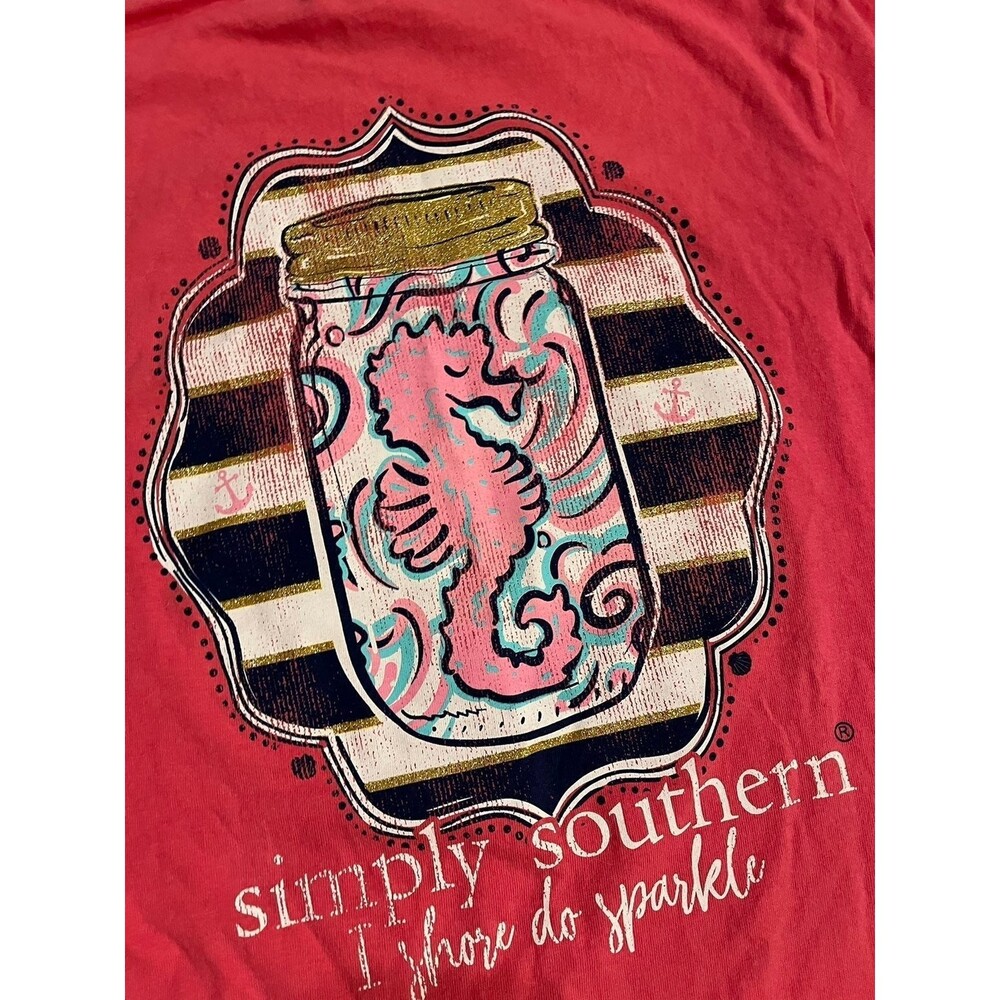 Simply Southern SeaHorse Shirt Pink small distressed
